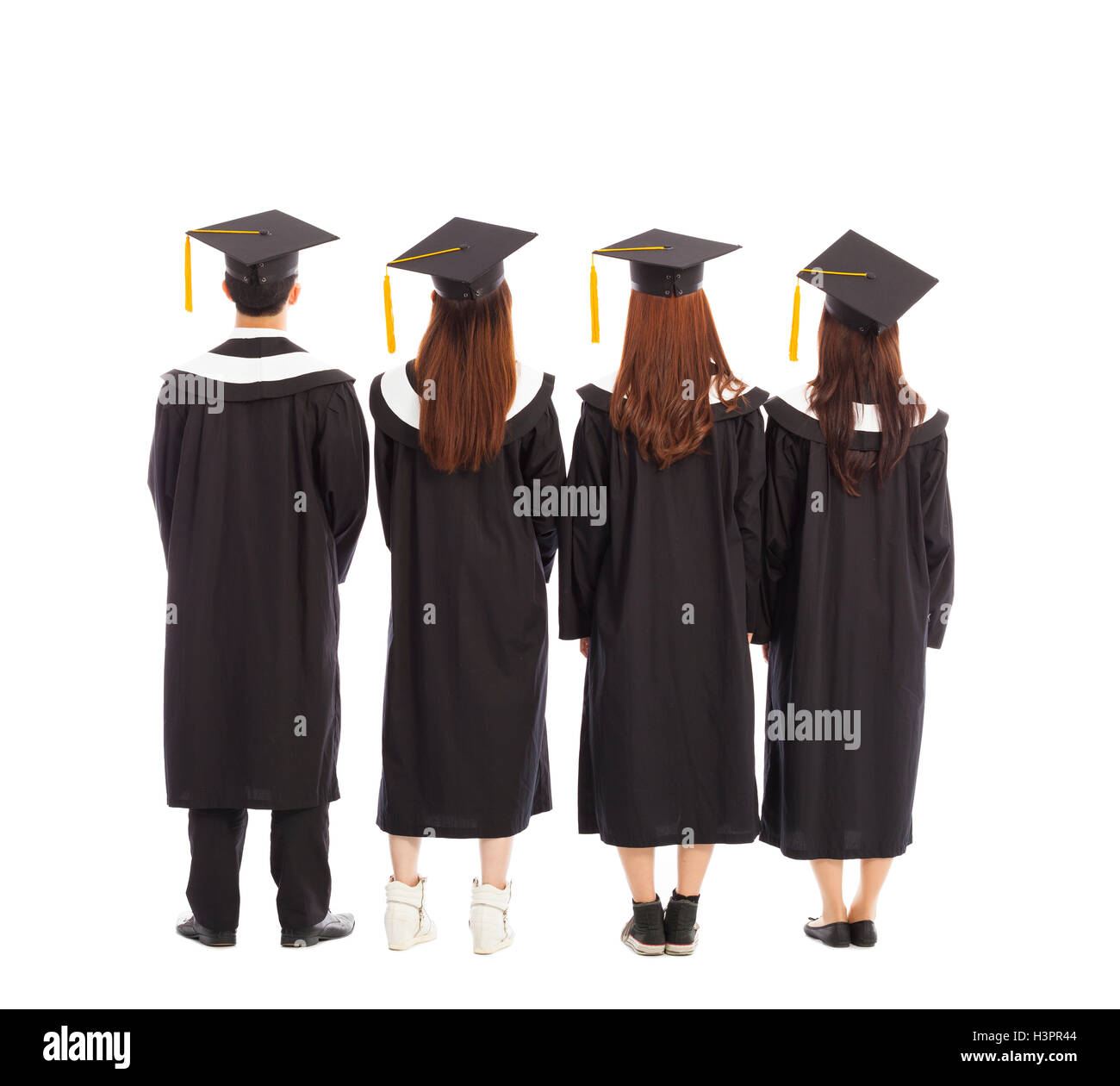 graduate students standing a row. isolated on a white Stock Photo