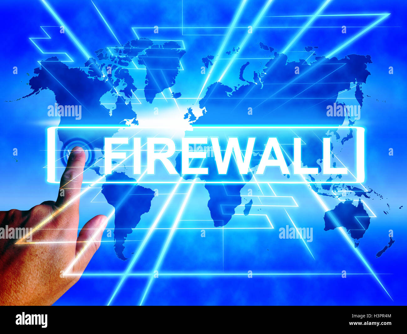Firewall Map Displays Online Safety Security and Protection Stock Photo