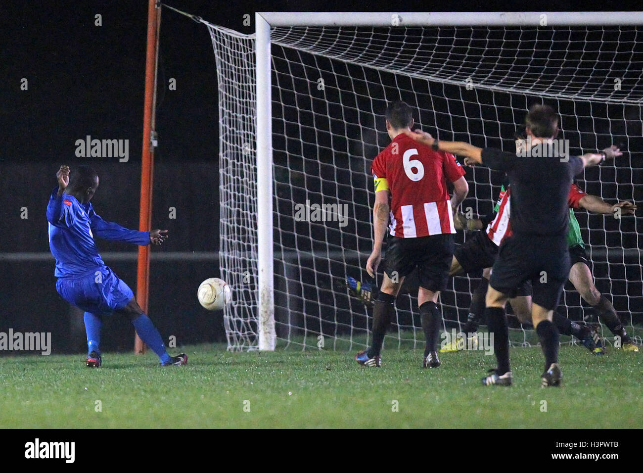 Simeon Akinola scores the fourth goal for Harrow Borough AFC