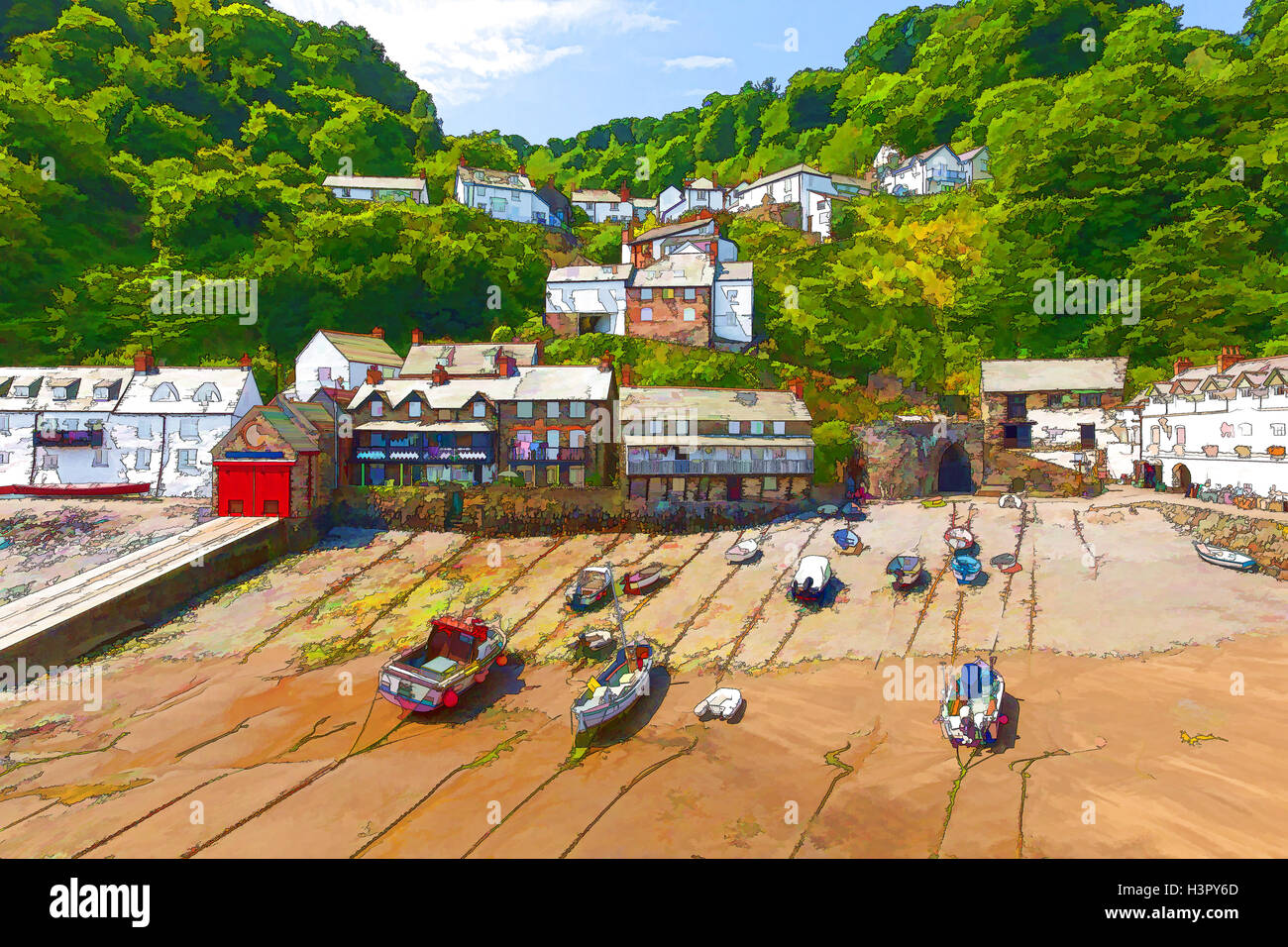 Clovelly harbour Devon historic coast town west England uk Stock Photo