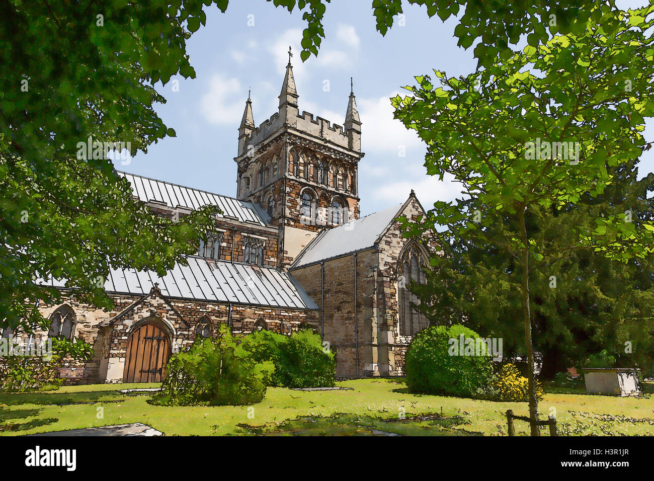 Wimborne Minster church Dorset England Uk illustration like cartoon effect Stock Photo