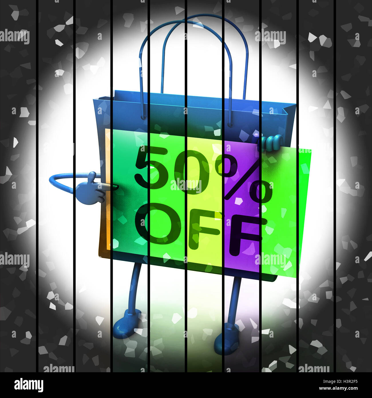 Fifty Percent Reduced On Bags Shows 50 Bargains Stock Photo
