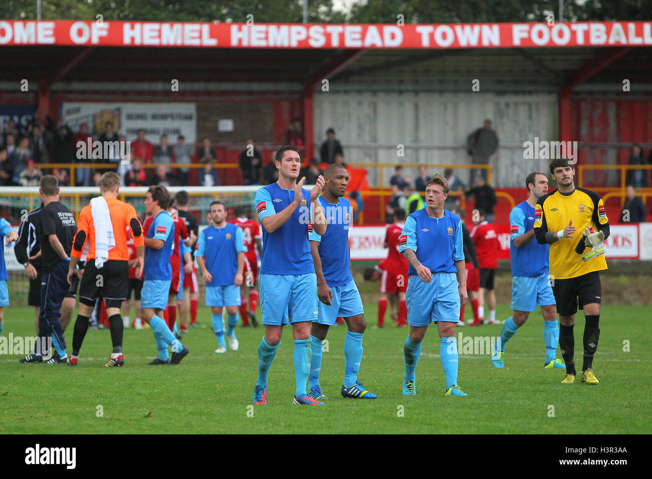 The Hornchurch players thank the travelling fans at the final whistle