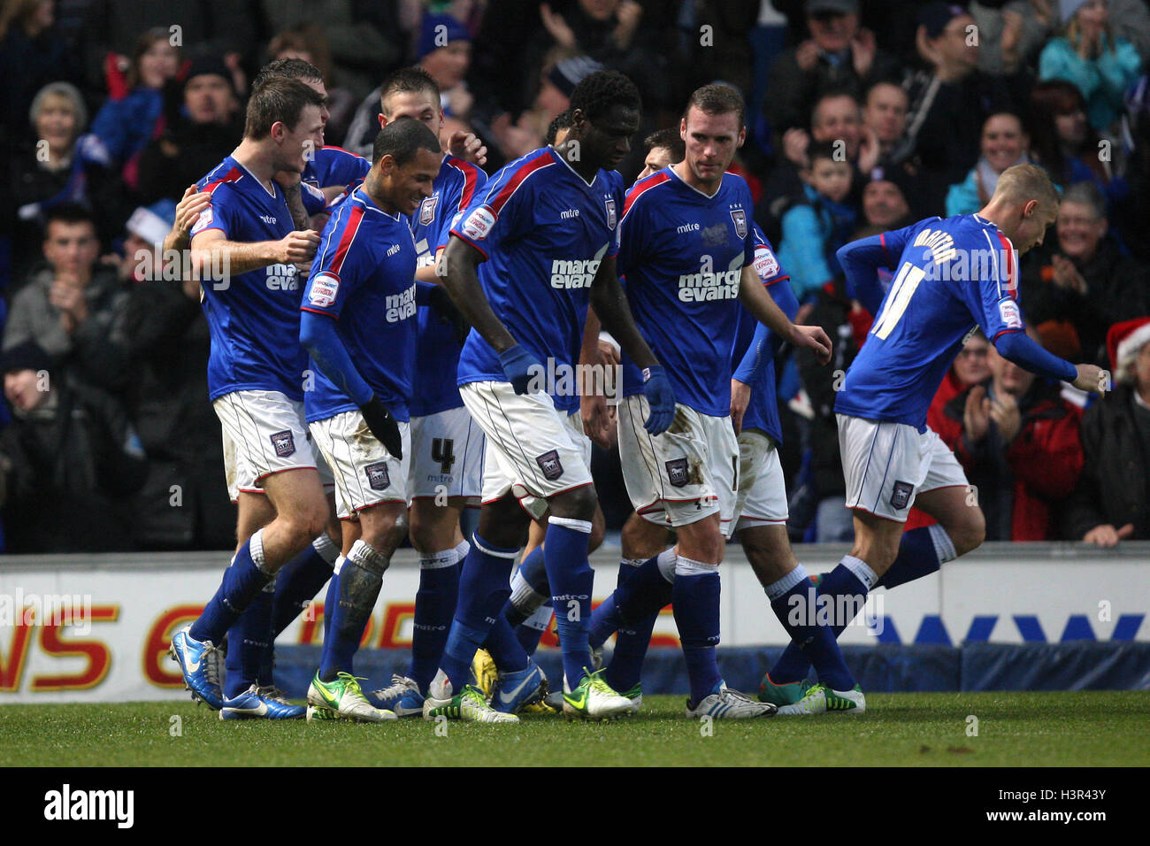 Tommy Smith of Ipswich Town (L) celebrates scoring the first goal for his team Ipswich Town vs