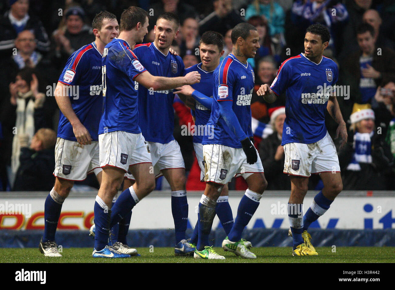 Tommy Smith of Ipswich Town (L) celebrates scoring the first goal for his team Ipswich Town vs