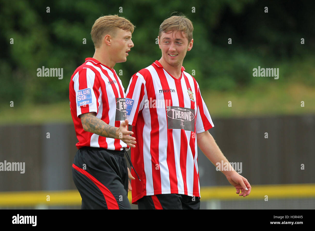 Purcell of Hornchurch (L) celebrates scoring the first goal for his team with Joey May