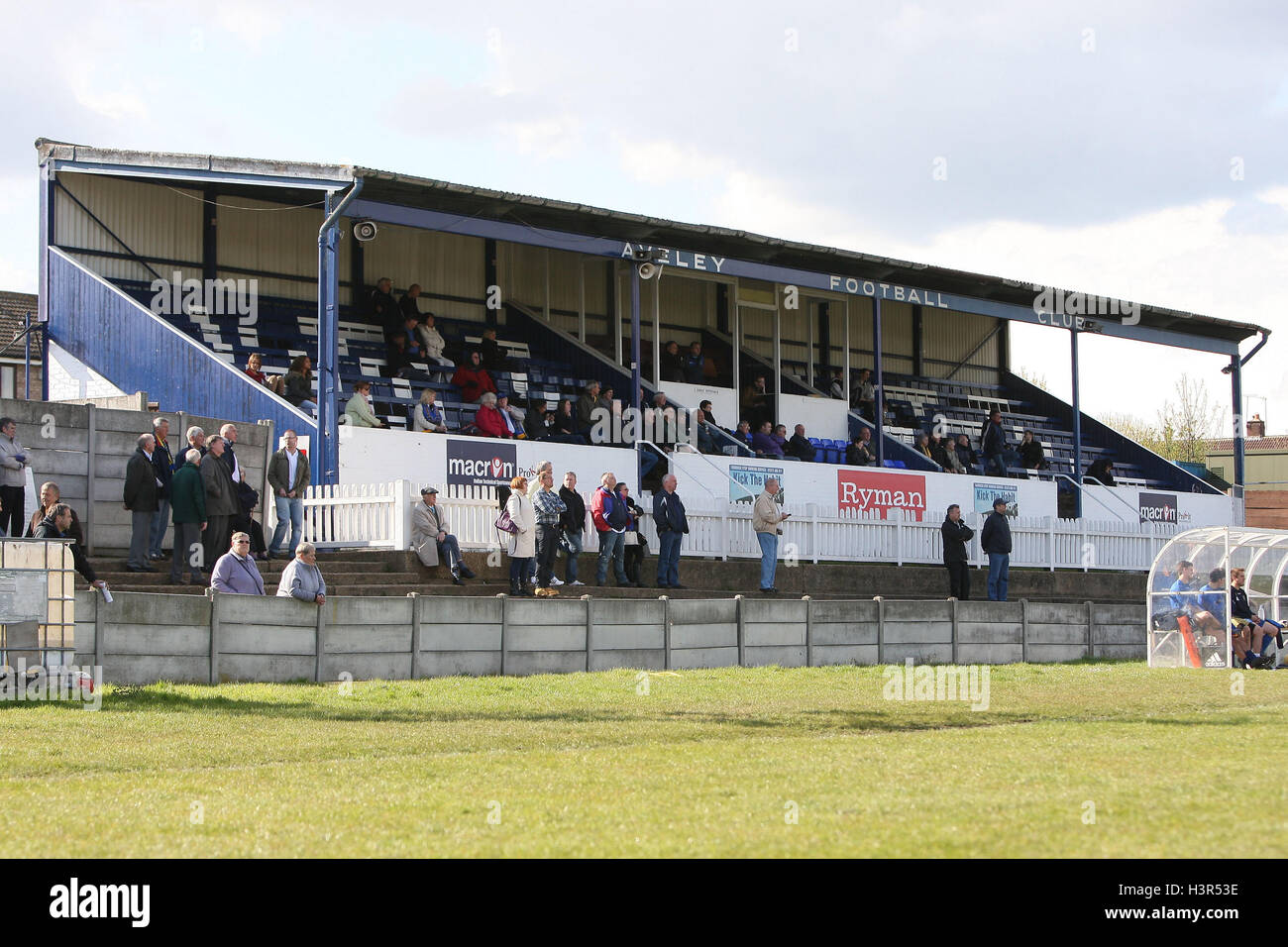 The main stand at Aveley Football Club Romford vs AFC Sudbury