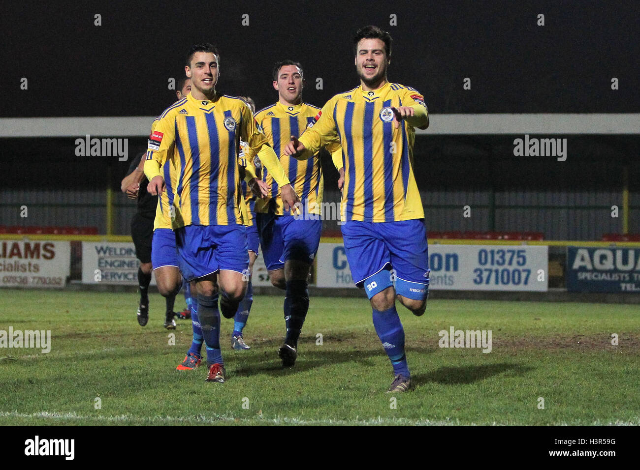 Matt Toms scores the second goal for Romford and celebrates with his