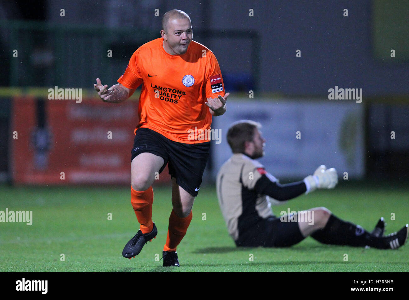 Toran Senghore celebrates scoring the first goal for Barkingside