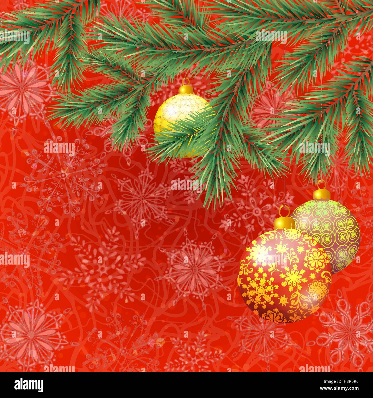 Christmas Background with Fir and Balls Stock Vector Image & Art - Alamy