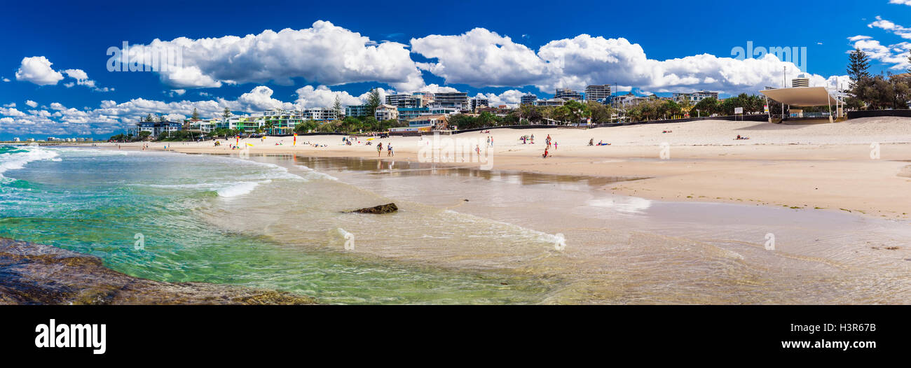 CALOUNDRA, AUS - AUG 13 2016: Hot sunny day at Kings Beach Calundra, Queensland, Australia Stock Photo