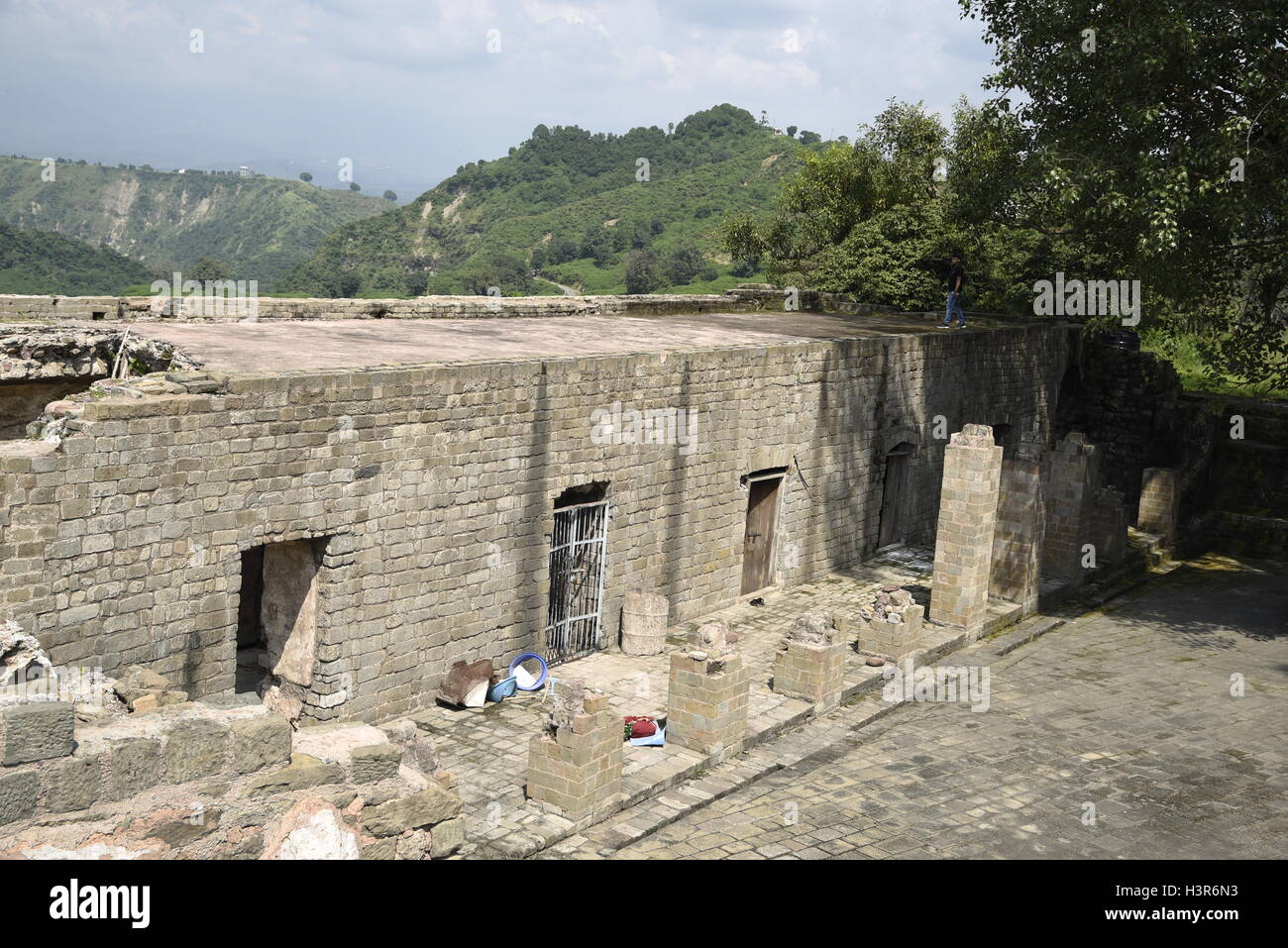 The historical architecture Kangra Fort is located 20 kilometers from the town of Dharamsala on the outskirts of  Kangra, India. Stock Photo