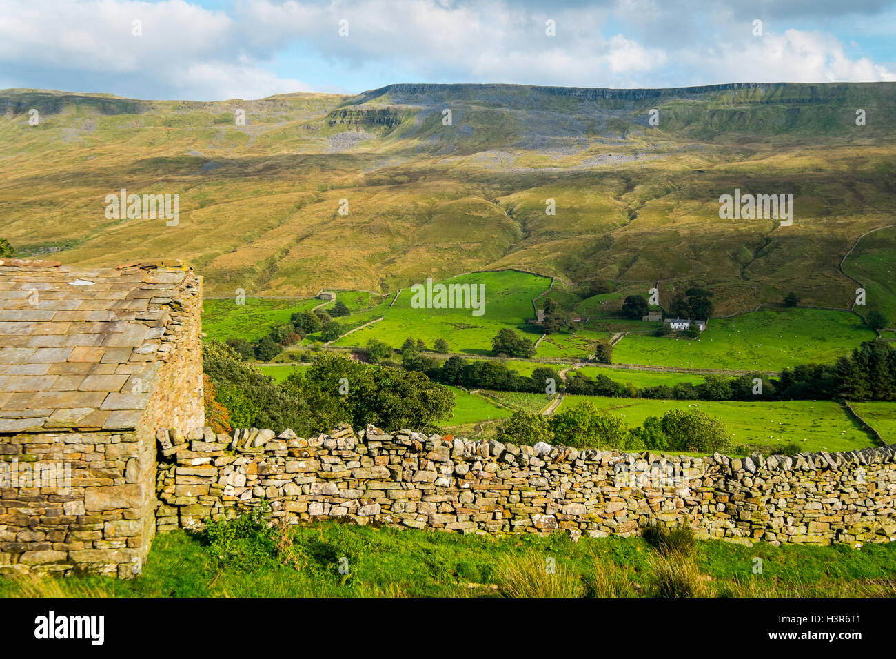 Mallerstang Edge in the Yorkshire Dales from the lower slopes of Wild Boar Fell Stock Photo