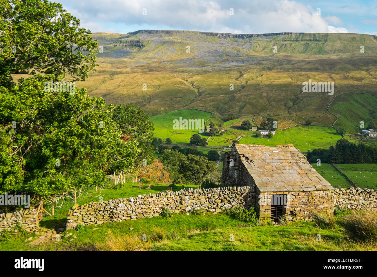 Mallerstang Edge in the Yorkshire Dales from the lower slopes of Wild Boar Fell Stock Photo