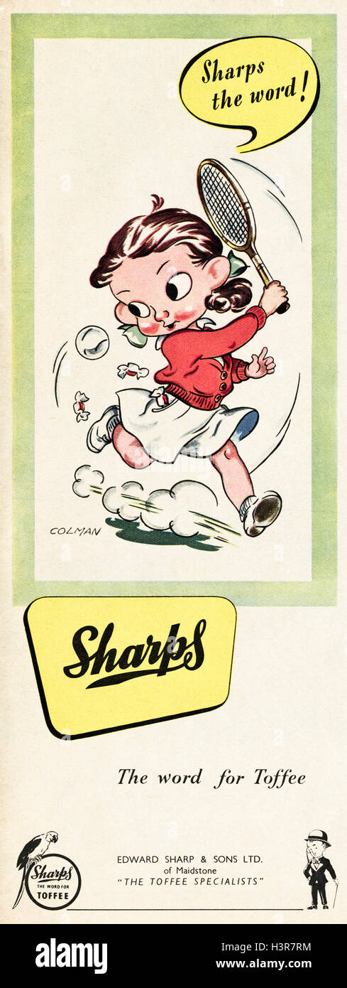 1950s advertising advert from original old vintage magazine dated 1952 advertisement for Sharps toffee Stock Photo