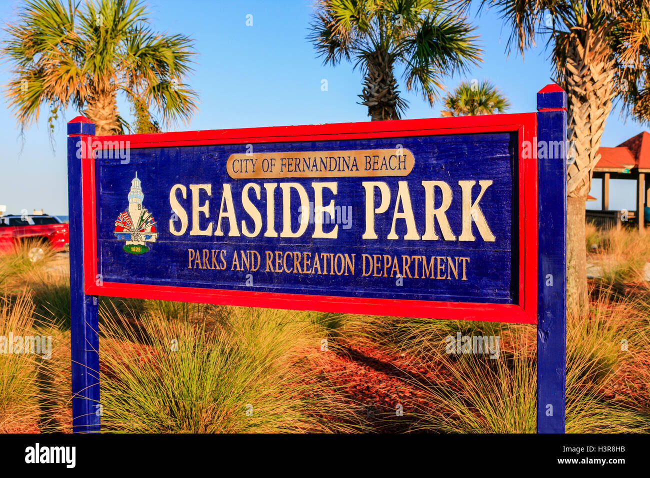 City of Fernandina Beach FL Seaside Park sign Stock Photo Alamy