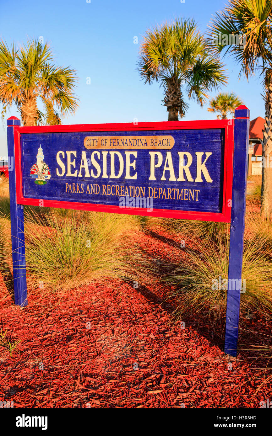 City of Fernandina Beach FL Seaside Park sign Stock Photo Alamy
