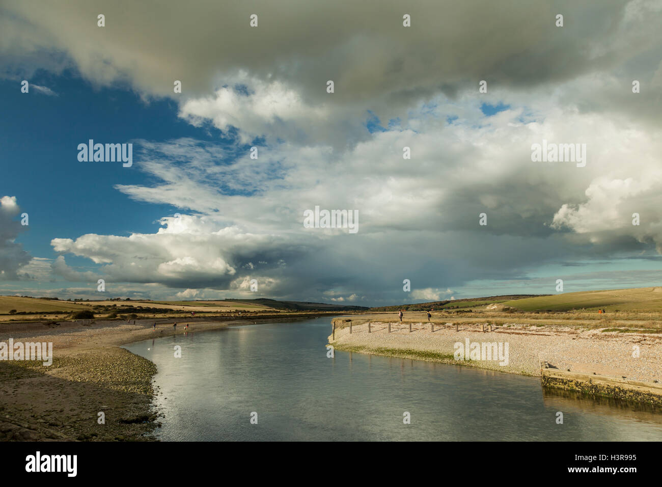 Dramatic sky over Cuckmere Haven, East Sussex, England. Stock Photo