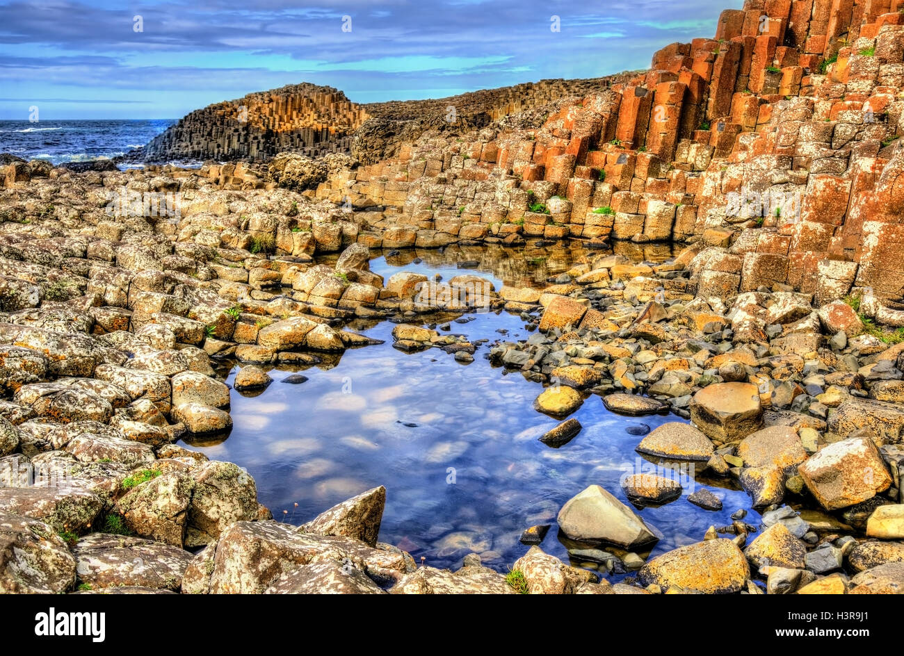View of the Giant's Causeway, a UNESCO heritage site in Northern Ireland Stock Photo