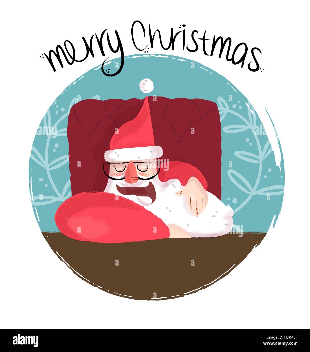 Merry Christmas funny hand drawn illustration of cute santa claus sleeping on a desk. EPS10 vector. Stock Vector