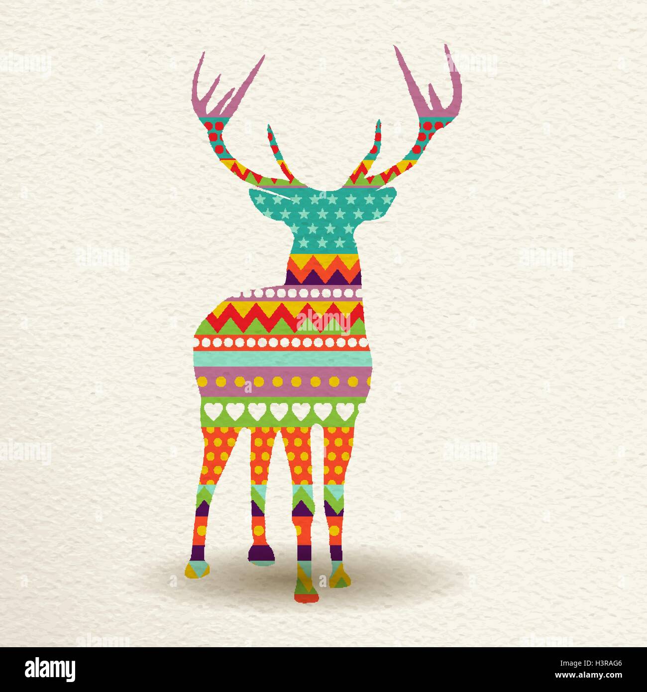 Merry Christmas reindeer in fun happy colors with abstract geometric shapes, concept holiday design. EPS10 vector. Stock Vector