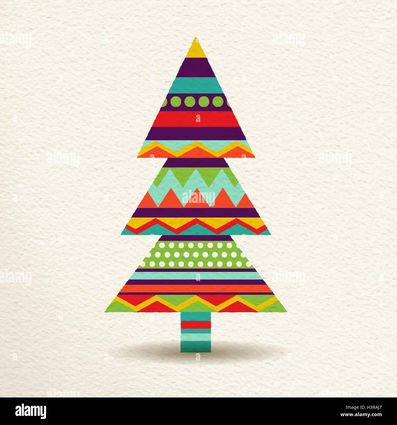 Merry Christmas pine tree in fun happy colors with abstract geometric shapes, concept holiday design. EPS10 vector. Stock Vector