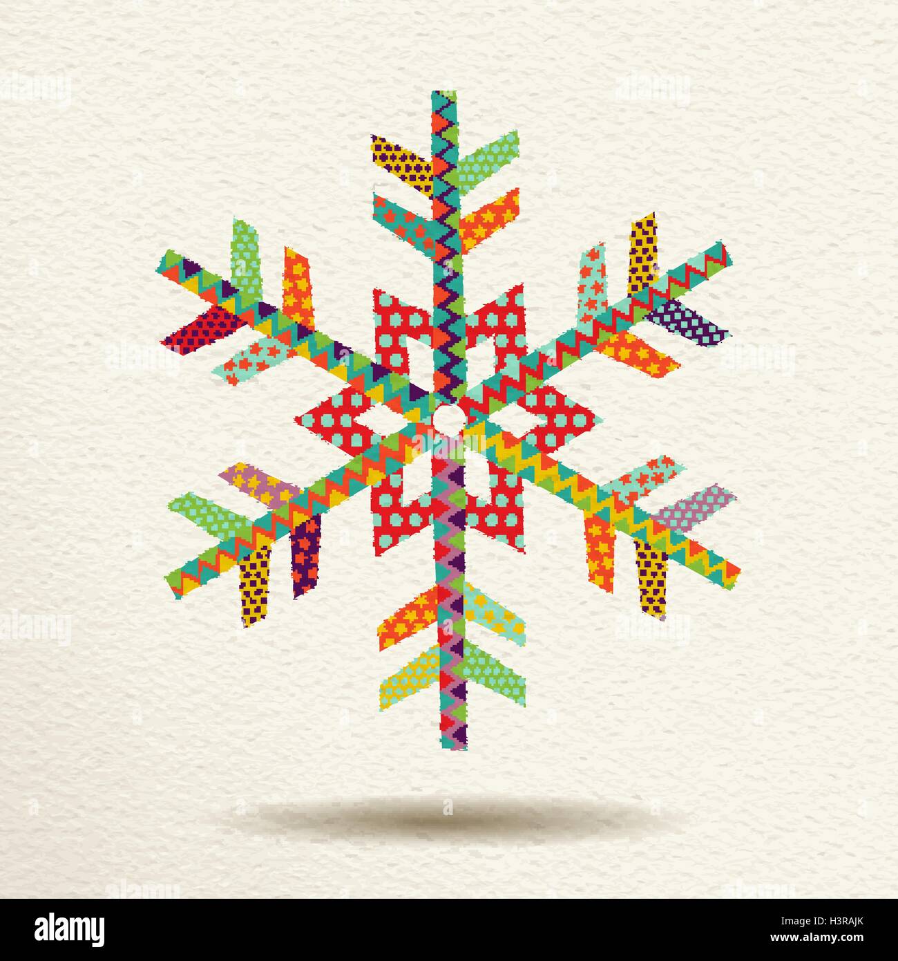 Merry Christmas snowflake in fun happy colors with abstract geometric shapes, concept holiday design. EPS10 vector. Stock Vector