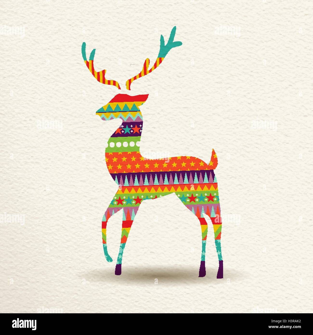 Merry Christmas deer in fun happy colors with abstract geometric shapes, concept holiday design. EPS10 vector. Stock Vector