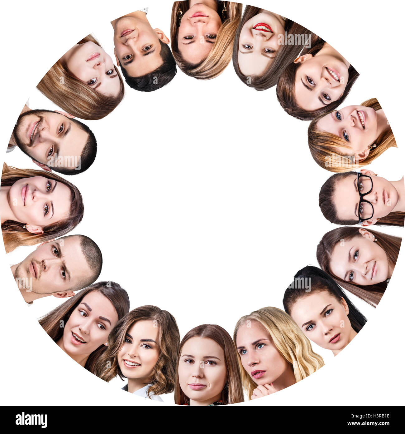 Collage of different people in circle. Stock Photo