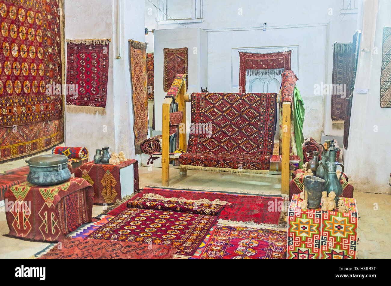 The interior of the Carpet museum with examples of traditional old