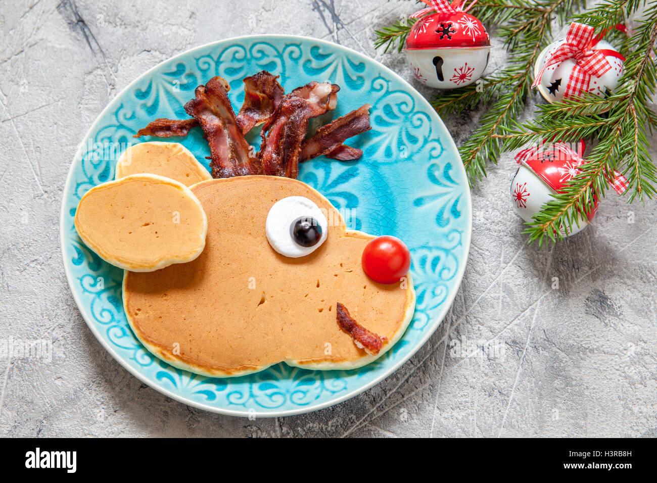 Christmas reindeer pancakes Stock Photo