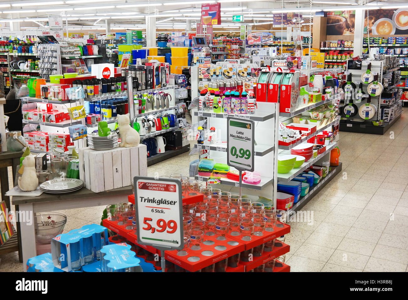 Household appliances and kitchenware, department of a hypermarket ...
