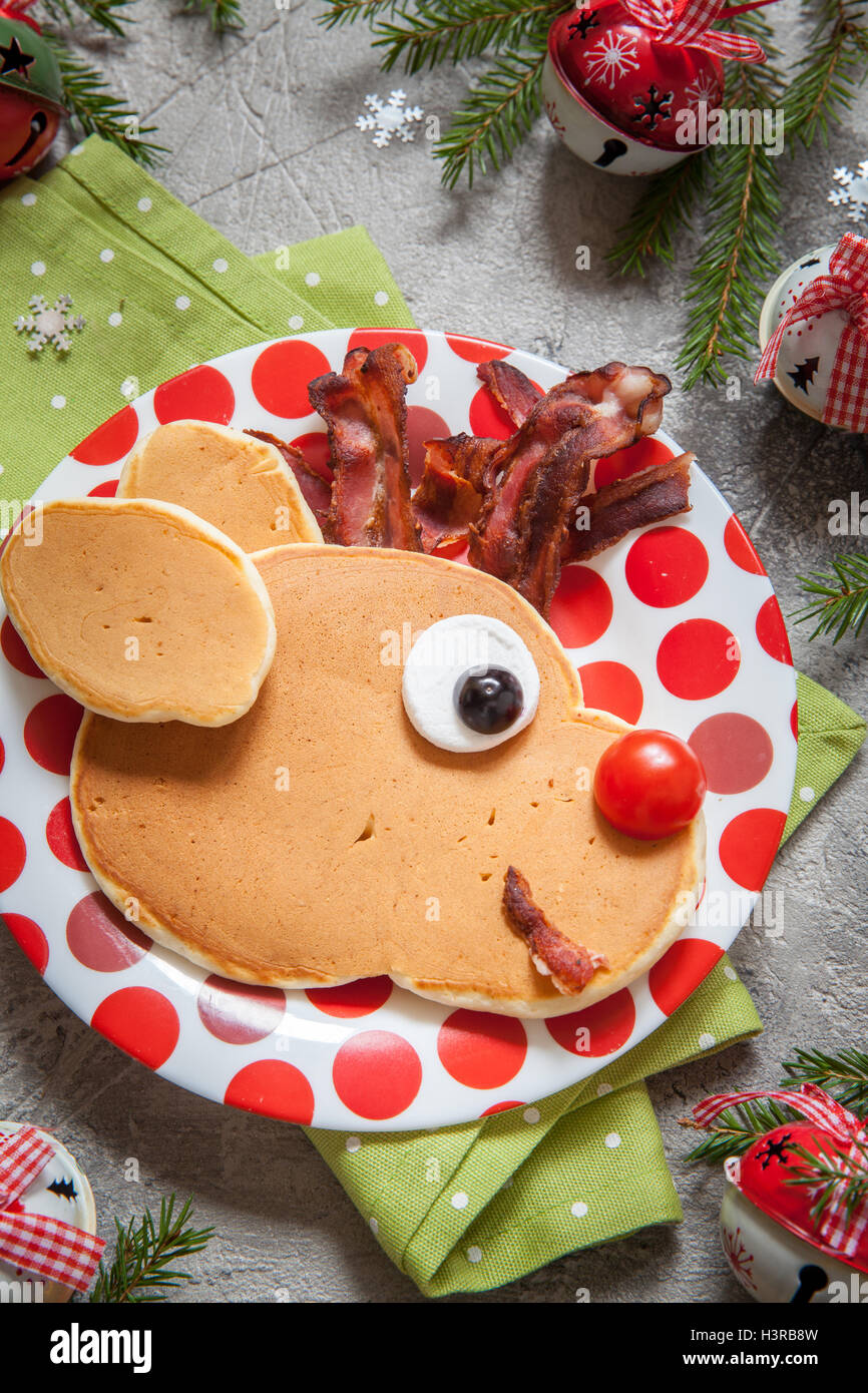 Christmas reindeer pancakes Stock Photo