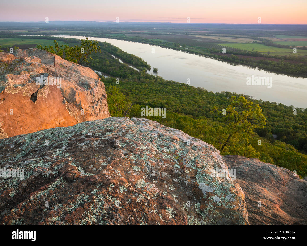 Petit Jean State Park, Arkansas Sunrise view of Arkansas River Valley