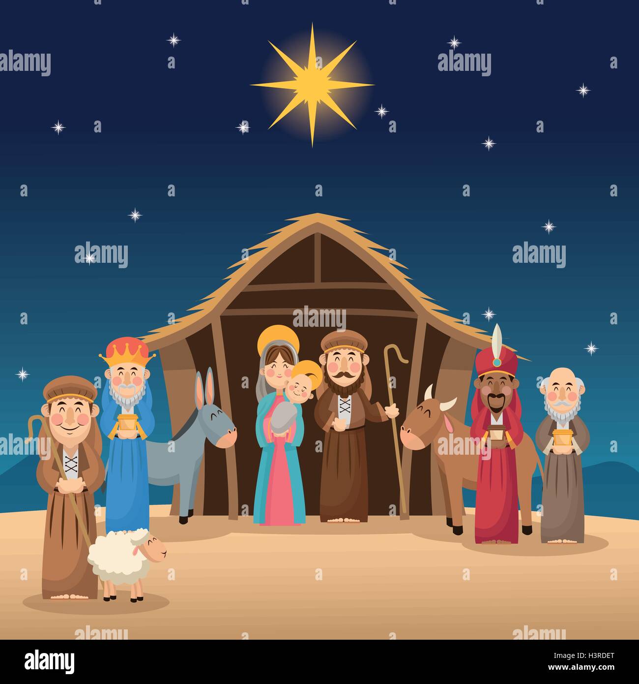 Mary joseph jesus wise men and shepherd design Stock Image