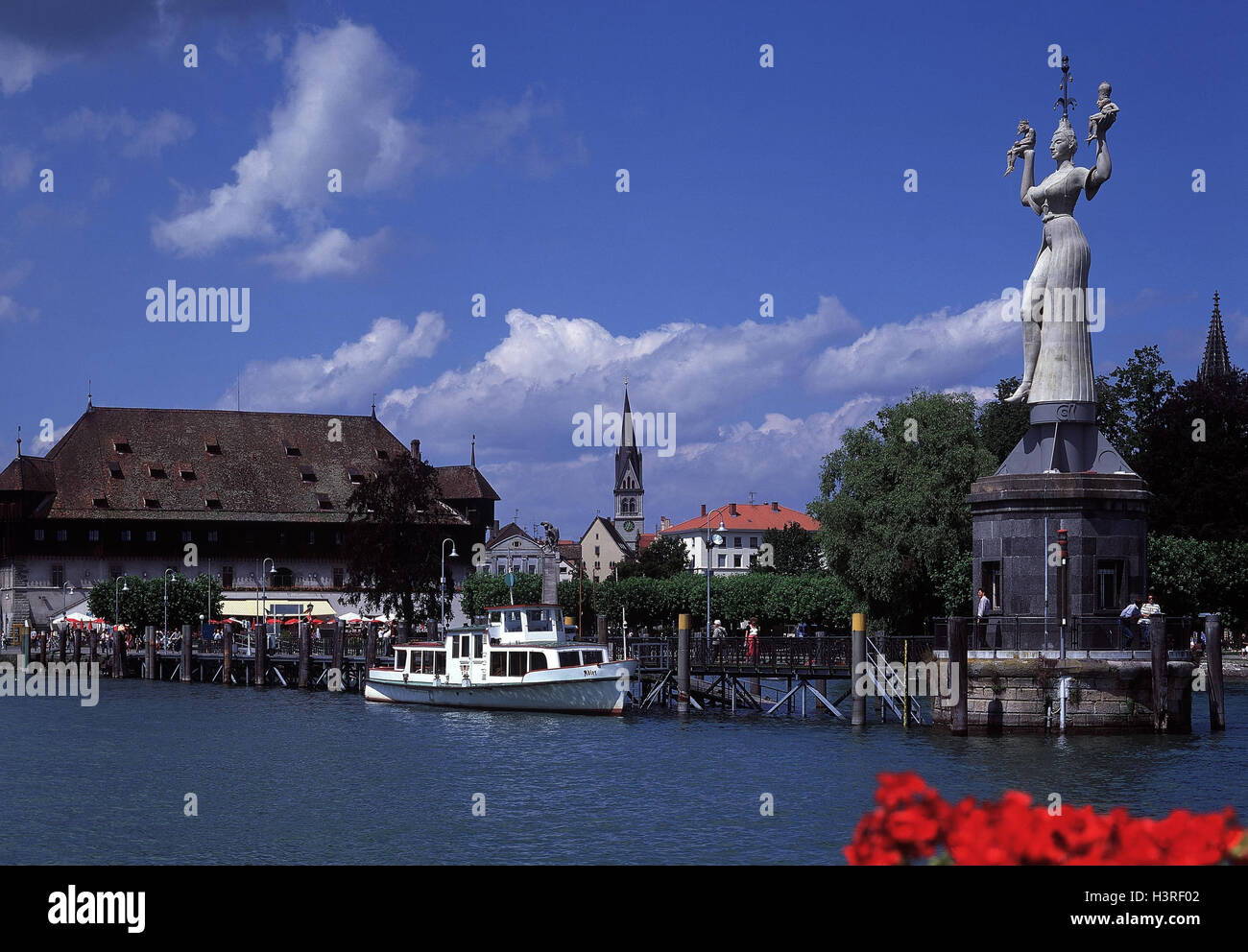Germany, Lake Constance, Constance, harbour, statue Imperia, council house, Europe, Baden-Wurttemberg, Lake Constance circle, Super Swabian Barockstrasse, town, town view, port entrance, Imperia-Statue, artist Peter Lenk, landing stage, excursion boat, ch Stock Photo