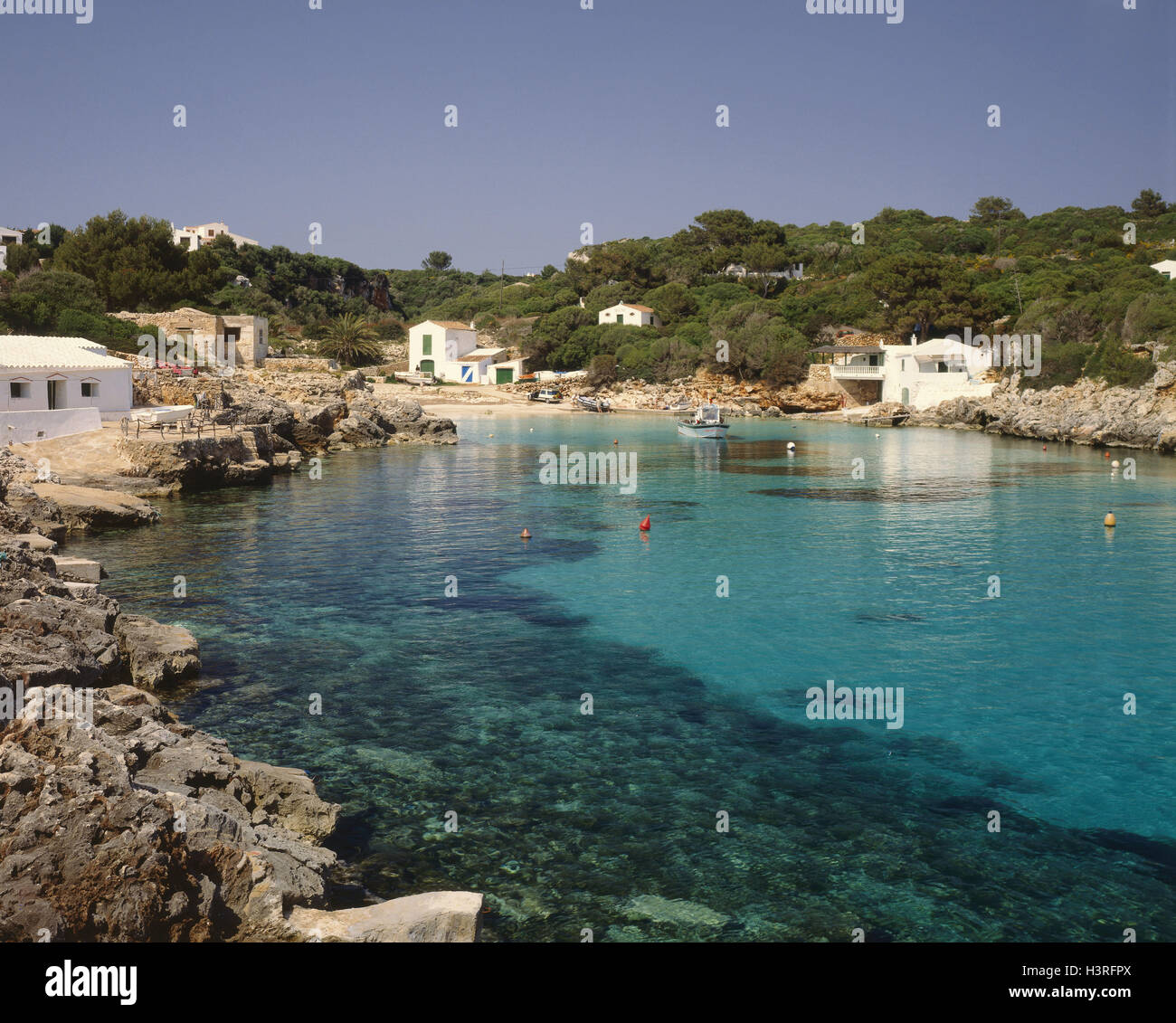 E / Menorca, Cala Binibafua, beach view Stock Photo