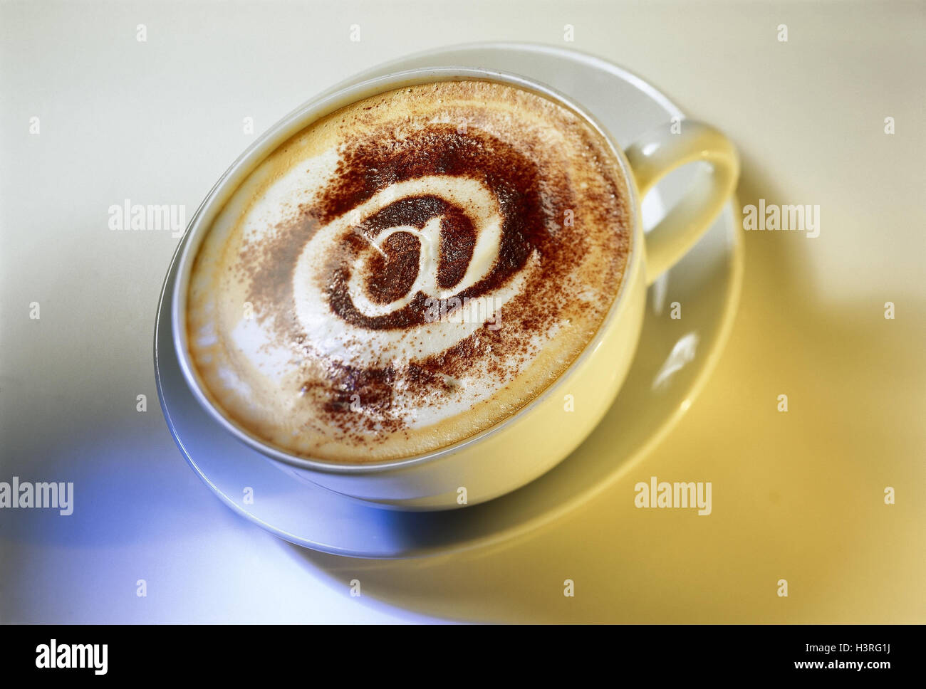 Icon, Internet cafe e-mail At sign, at symbol, Internet, Electronic message, mail server, e-mail address, telecommunication, connection, service, accessibility, identification, chat coffee cup, cup, cappuccino, coffee, drink, lacteal froth, at-sign Stock Photo