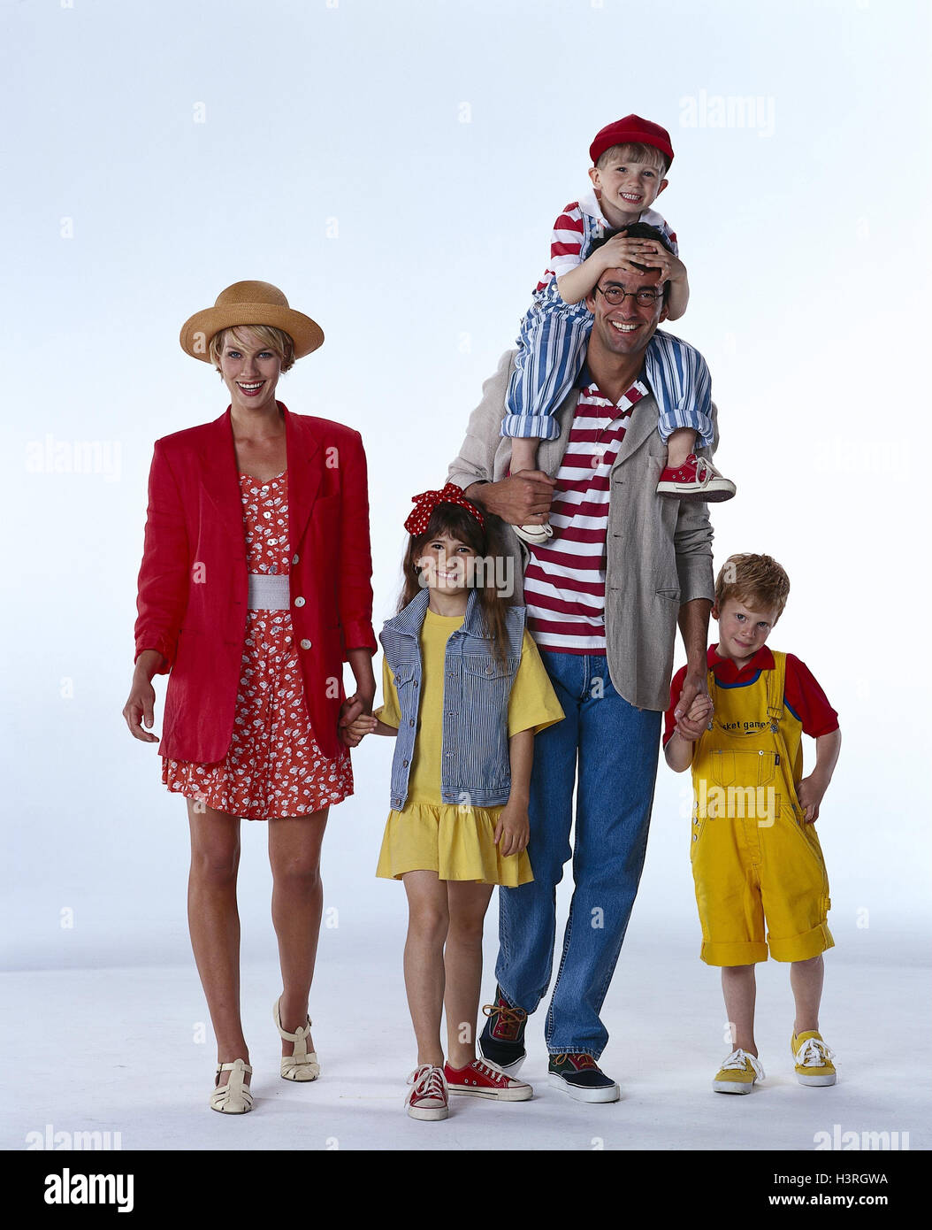 Parents, children, three, group picture, happily, studio, family, man ...