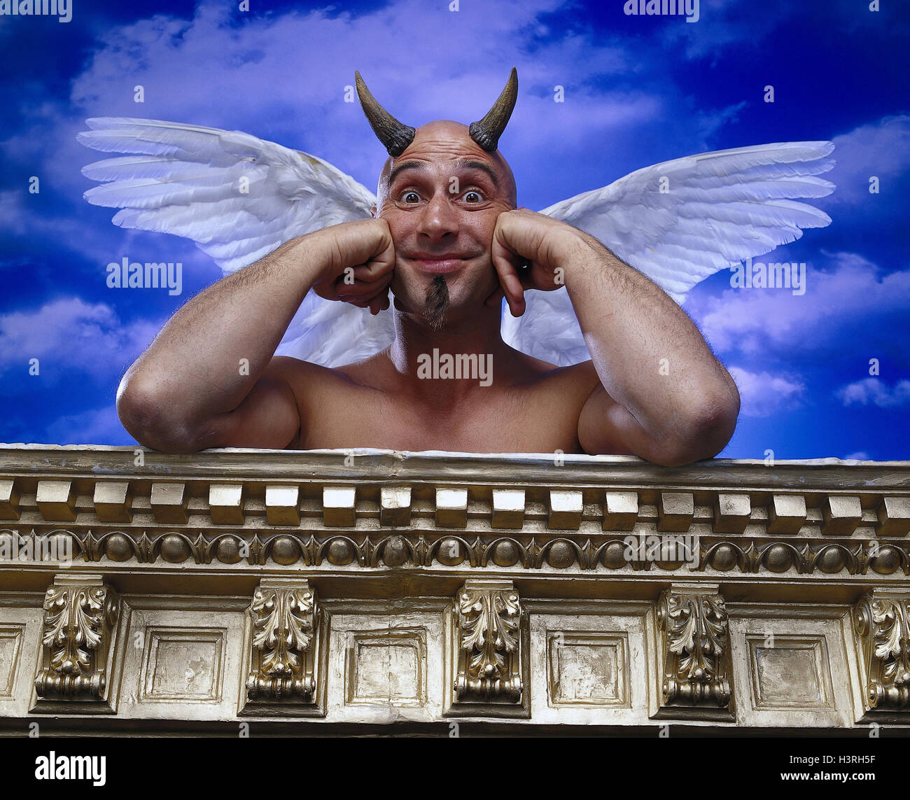 Devils, angel's wings wing, rest on, cunning, sanctimony, cloudy sky ...