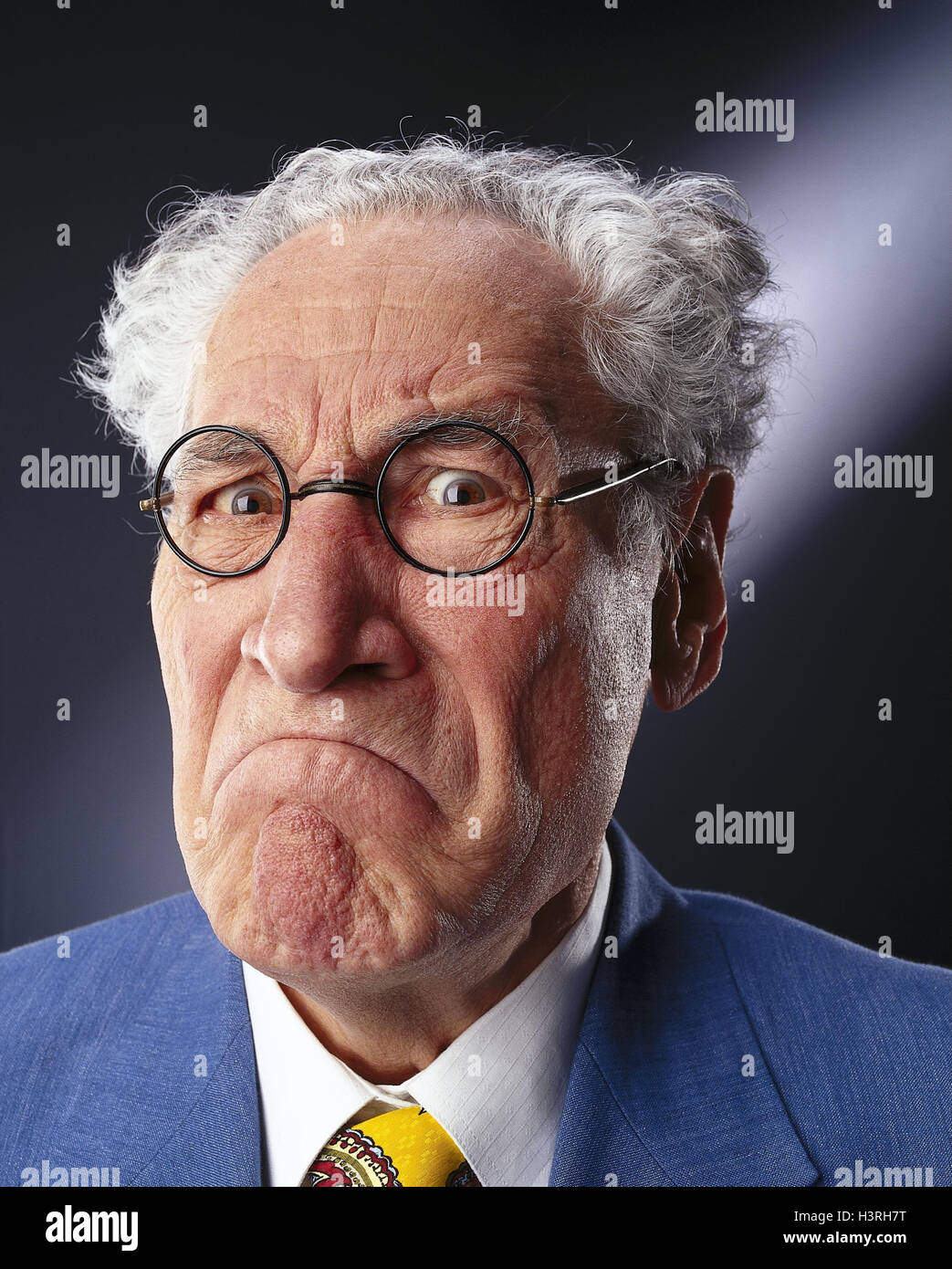 Senior, glasses, facial play, fiercely, portrait, mb 120 A2 Stock Photo
