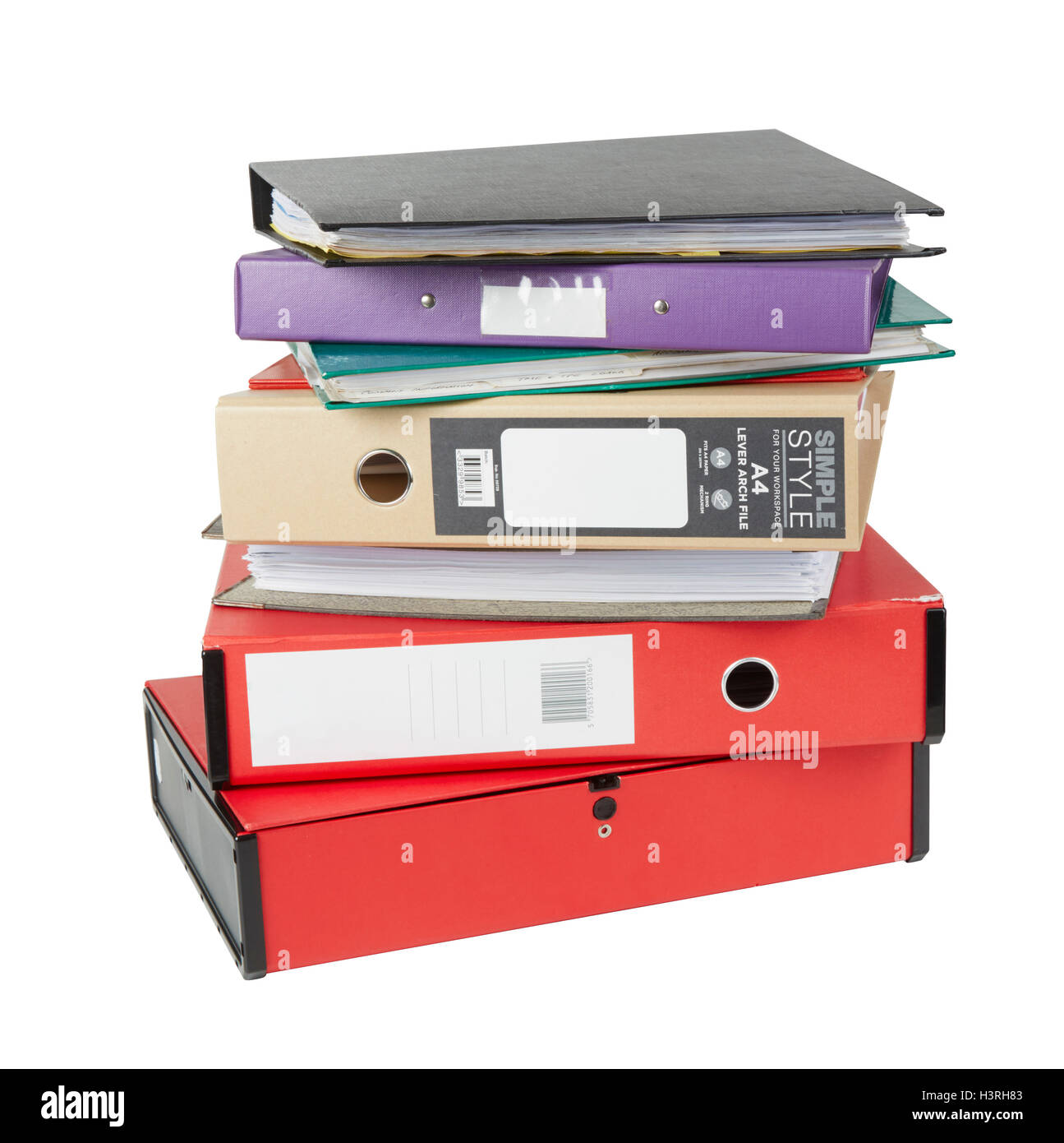 A4 folders and box files stacked up Stock Photo