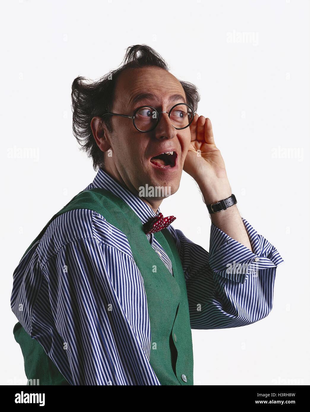 Man, glasses, gesture, hear, half portrait, mb 140 A16 Stock Photo