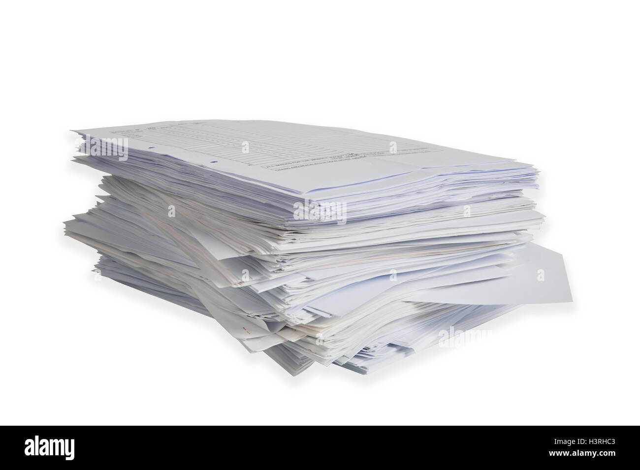 A pile of A4 paper files on a white background Stock Photo