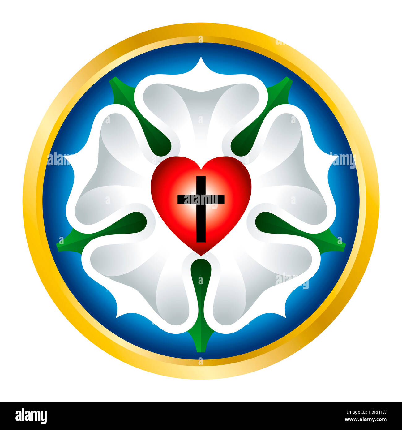 Luther rose, also Luther seal, symbol of Lutheranism, used by Martin Luther as an expression of his theology. Stock Photo