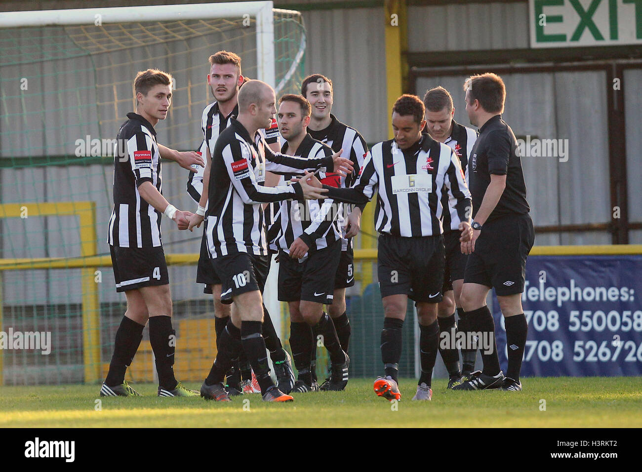 Dereham Town players celebrate their first goal scored by Danny Beaumont Romford vs Dereham