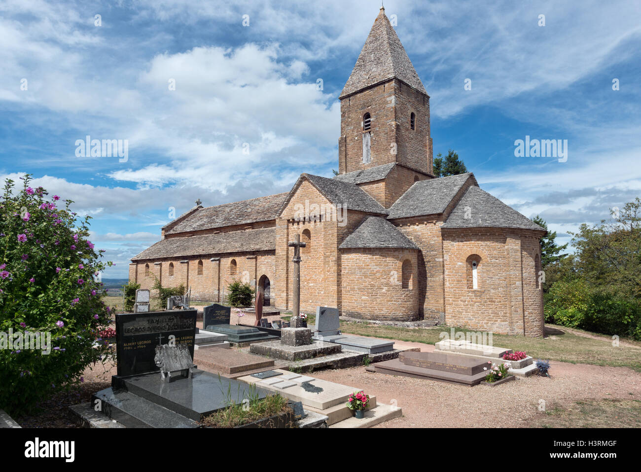 La Chapelle-Sous-Brancion, the church in the of village La Chapelle-Sous-Brancion in Burgundy, France Stock Photo