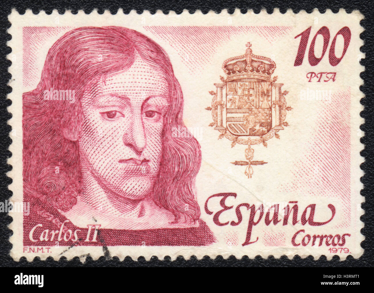 A postage stamp printed in Spain, shows Portrait of Carlos II of Spain, 1979 Stock Photo