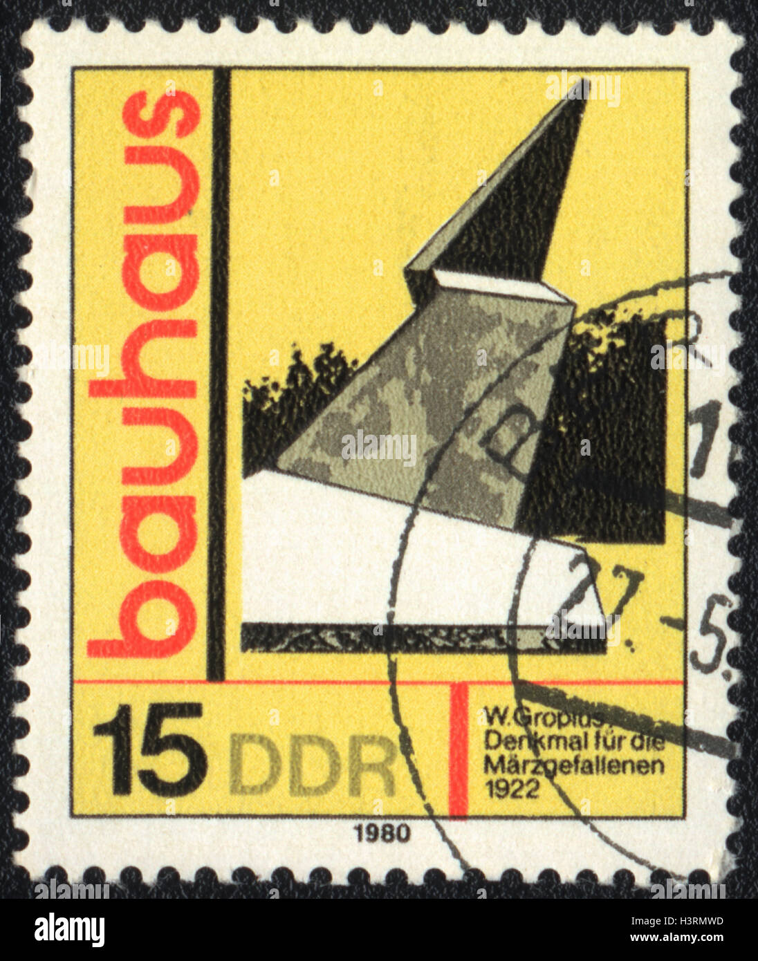 A postage stamp printed in DDR Germany,  shows The Marzgefallenen Memorial, Bauhaus school, 1980 Stock Photo