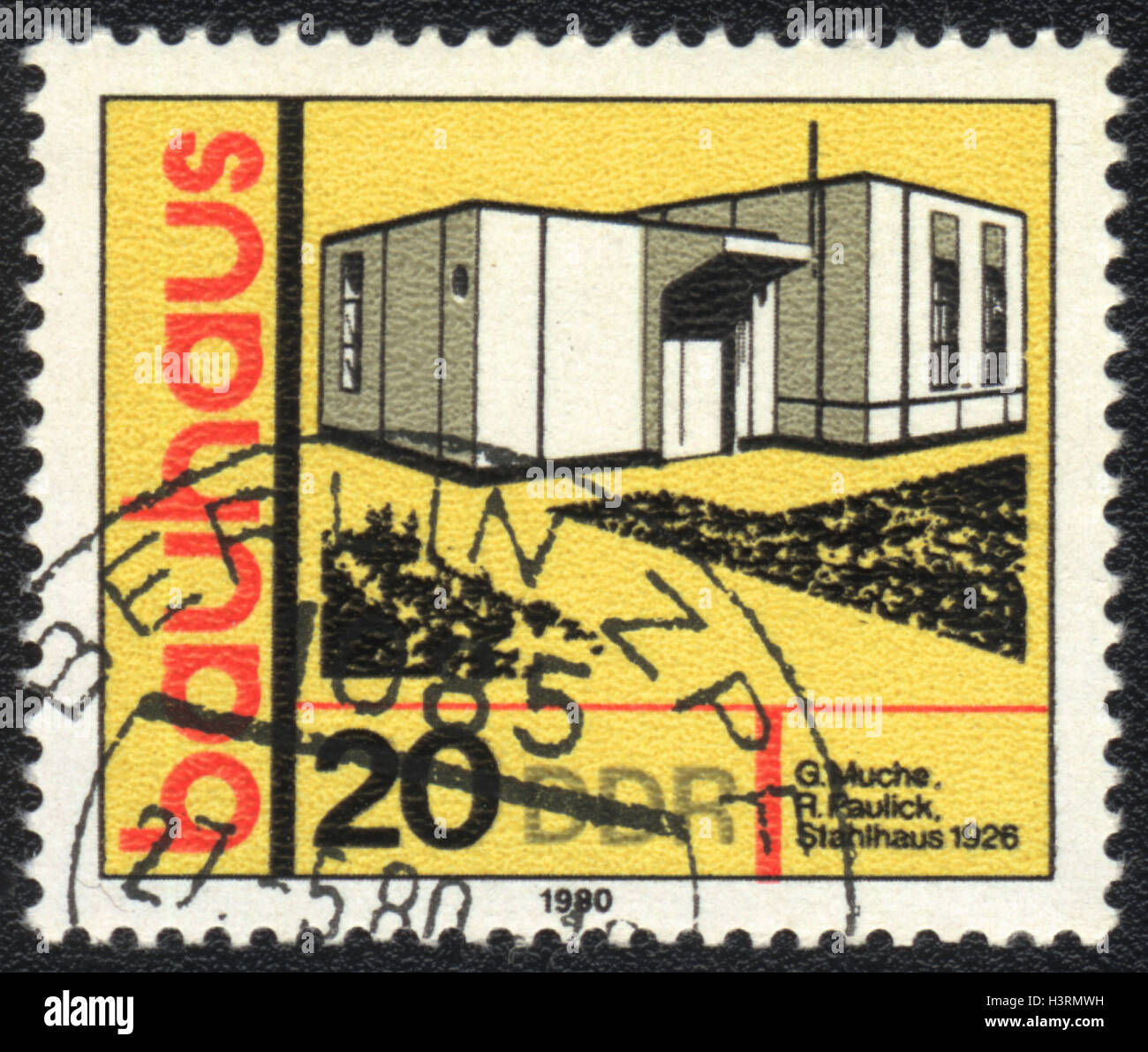 A postage stamp printed in DDR Germany,  shows Steel house, Bauhaus school, 1980 Stock Photo